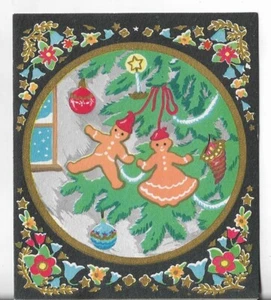Vtg CHRISTMAS CARD 3.75x4.25 Gingerbread Ornaments Hanging on a Tree - Picture 1 of 3