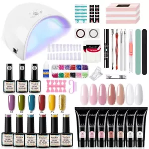 Manicure Complete Gel Nail Kit With LED UV Lamp Nail Drill Machine Polygels Kit - Picture 1 of 63