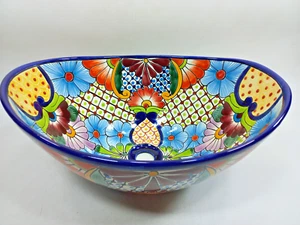 18" TALAVERA SINK oval vessel, mexican handmade ceramic, bathroom, folk art - Picture 1 of 6