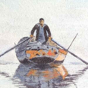 Pêcheur en Barque Toile panoramique 33 x 55 cm avec Cadre 40 x 61 cm