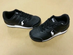 Polo Ralph Lauren Toddler Shoes Black Leather Slider Pony Sneaker  Size 4-7 - Picture 1 of 6