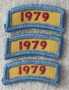 3 Vintage 1979 Year Embroidered Sew-On Tab Patches Arc ~2" x 1" - Picture 1 of 4