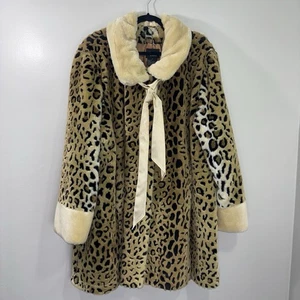 Dennis Basso Faux Fur Coat Womens 3X Leopard Animal Print Button Plush Stunning - Picture 1 of 6