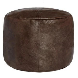 Unstuffed Faux Leather Pouf Cover, Handmade Footstool Ottoman Storage Solutio... - Picture 1 of 8