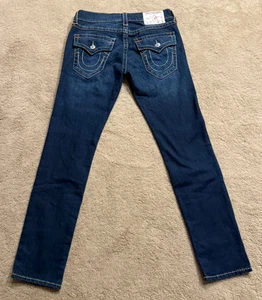 True Religion Rocco Jeans Mens 30x31 Relaxed Skinny Flap Pockets Navy Wash - Picture 1 of 12