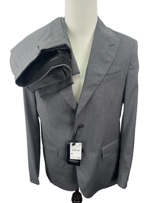 Zanetti Suit Mens 40R Solid Gray Wool Two Piece Blazer 34 Pants Italy NWT - Image 1 of 4