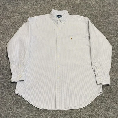 Camisa Ralph Lauren Yarmouth Oxford Para Hombre Talla 16.5-34 Azul Rayas Carne Pony Foto 1 de 4