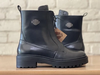 Harley-Davidson Carney Front Zip D84785 Black Leather Motorcycle Boots Women 9M - Image 1 of 4