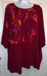 Beautiful Dark Red Print MAGGIE BARNES Short Sleeve Top w/Rhinestone Trim - 4X - Imagen 1 de 2