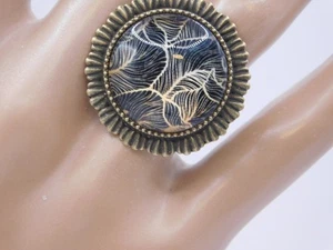 Vintage Retro Style Handmade Statement Ring, Abstract Gold Leaves, 1" - Picture 1 of 3