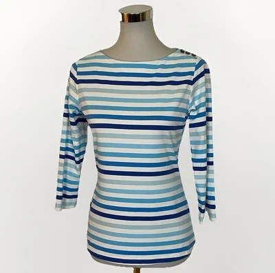 Camiseta J McLaughlin tamanho XS listra azul pano Catalina manga 3/4 - Imagem 1 de 4