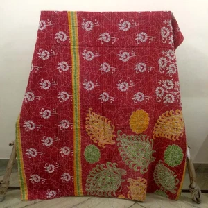 Traditional Vintage Kantha Throw Twin Quilt Handmade Ralli Gudri Bedding 1 Pc - Picture 1 of 2