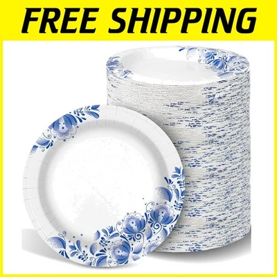 10" Blue Paper Plates - 300 pcs, Soak Proof, Floral - image 1 of 4
