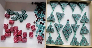 Lot Fimo Clay 40+ Handcrafted Beads Triangle Teal Burgundy Pendants Bonus - Picture 1 of 3