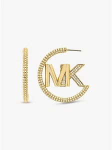Michael Kors Creolen Pave Metal Plated Gold Logo mit Staubbeutel NEU mit Etikett - Bild 1 von 1