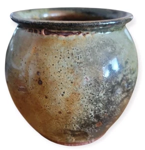 Studio Art Pottery Signed Brown Grey Black Glazed Planter 4” T Vtg Artist Signed - Picture 1 of 5