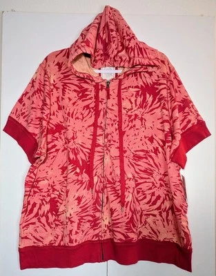 NUEVO CON ETIQUETAS Sudadera con Capucha Merona Manga Corta Talla Grande 24W/26W Rosa Cremallera Abstracta Foto 1 de 4