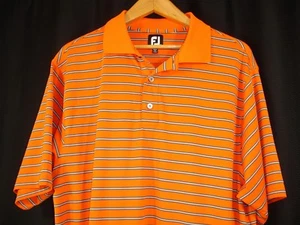 FootJoy Mens L Short Sleeve Orange Gray Stripe Polo Golf Shirt - Picture 1 of 7