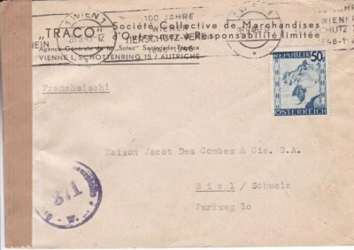 1946 Austria #473 w slogan cancel on censored cover to Switzerland *d - Image 1 of 2