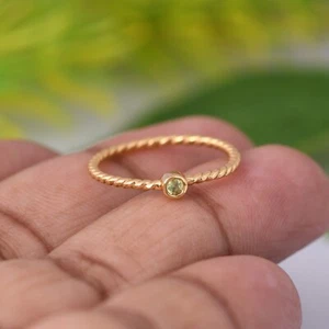 Round Cut Peridot Elegant Twisted Band Dainty Gold Plated Minimalist Women Ring - Picture 1 of 7