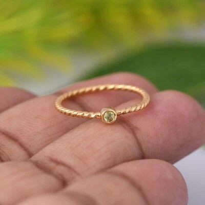 Round Cut Peridot Elegant Twisted Band Dainty Gold Plated Minimalist Women Ring - Image 1 of 4