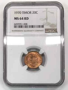 1970 Timor Bronze 20 CENTAVOS NGC MS-64 RD - Picture 1 of 4
