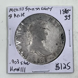 1818 JJ Mexico Spanish Colony 8 Reales .903 Silver KM#111 - Picture 1 of 4