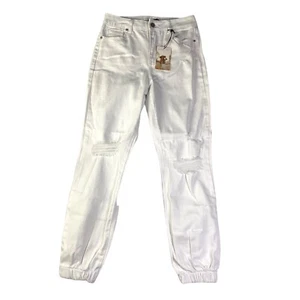 Jeans pantaloni jogger Sincerely Jules bianchi denim invecchiati elasticizzati nuovi con etichetta taglia 26 - Foto 1 di 4