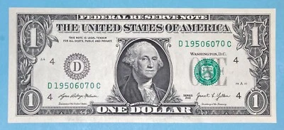 1950 June 7 Birthday Note $1 One Dollar Bill D 19506070 C ( 1950 - 6 - 7 ) UNC - Image 1 of 2