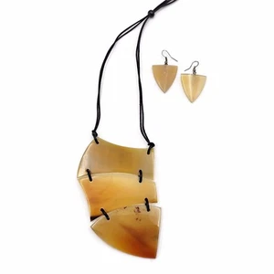 Fashion Buffalo Horn Necklace Set Pendants Handmade Matching Earrings - Bild 1 von 5