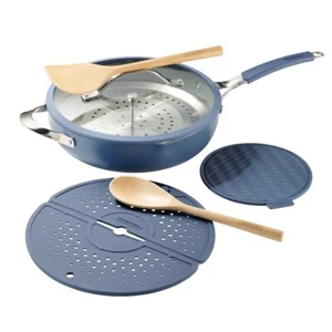 NEW Tramontina 5-quart All-In-One Plus Ceramic Non-Stick Pan, 7-piece Set, Blue - Picture 1 of 3