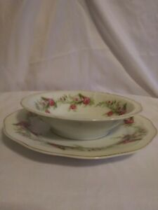  Orleans Z.S. Co. Bavaria~7.5" Plate & 6" Bowl~Pink&White Roses&Greenery