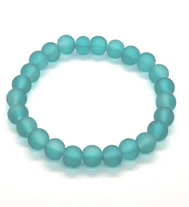 Ladies unusual handmade frosted sea green bead 19 cm stretch bracelet, gift - Picture 1 of 2