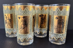 Vasos de vidrio vintage MCM celosía verde provenzal oro 22k antiguos guerreros - Imagen 1 de 12