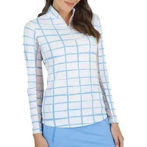 IBKUL Cordova Blue / White  Mock Zipper Long Sleeve Top  50 SPF  MSRP $100 - Picture 1 of 14