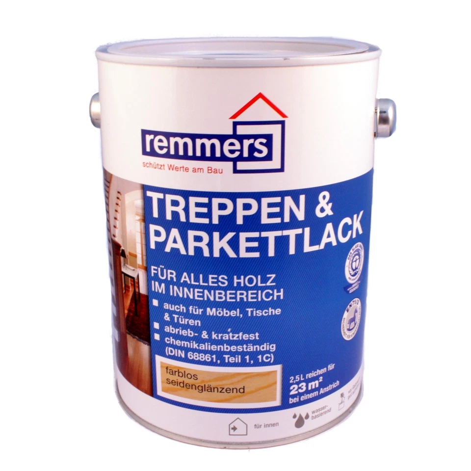 (28,66 EUR/l)  Remmers Treppen- & Parkettlack 2,5 l Lack Holzfarbe Boden - Bild 1 von 1