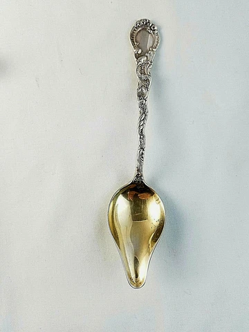 Durgin Sterling Silver Louis XV Melon or Invalid Spoon 5 3/4" Mono on Back Cover