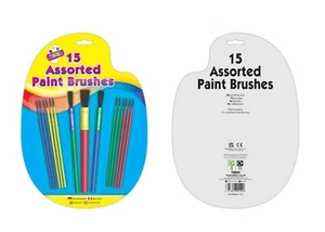 15pc Assorted Plastic Handle Paint Brushes Children School Home Activity Art - Picture 1 of 5