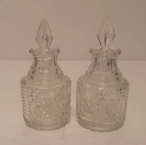 Pair of Vintage Glass Decorative Oil Bottles with Plastic Stoppers - Picture 1 of 13