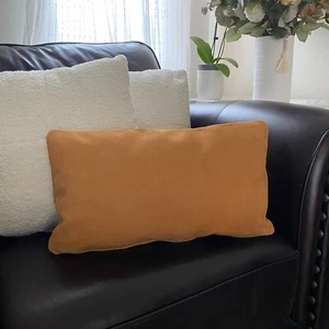 Light Brown Suede Genuine Cowhide Leather Cushion Cover 10×18" - Picture 1 of 4