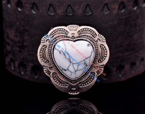 10X 1-1/8" Tribal Ancient Flower Love Heart Turquoise Belt Leathercraft Concho  - Picture 1 of 11