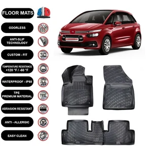 Floor Mats Liner Fits Citroen C4 Picasso (2013-2019) 4D Molded Black 4pcs - Picture 1 of 5