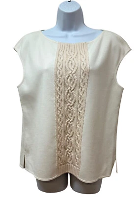 Camiseta sin mangas St John mezcla de lana tejida concha suéter panel tejido talla L Foto 1 de 4