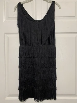 Roaring 20s Black Fringe Halloween Flapper Girl The Great Gatsby Dress Costume - Image 1 of 4