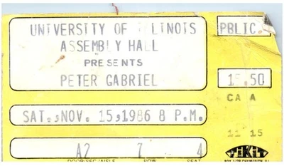 Peter Gabriel Concert Ticket Stub Novembre 15 1986 University Of Illinois - Image 1 of 2