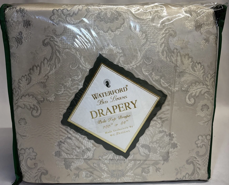 Juego de 2 cortinas de poste de platino marfil con cubiertas de ventana Waterford de colección extra completas nuevas de stock Foto 1 de 4