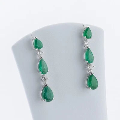 Ohrringe aus 585er Weißgold mit 6,62ct Smaragden und 0,50ct Diamanten - Bild 1 von 4