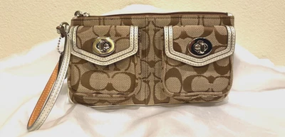 Coach Signature Women's Khaki Wristlet NEW Two Front Pockets Limited Edition  - Image 1 of 4