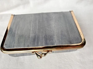 Eel Skin Makeup Case Kiss Lock Cosmetic Bag Mirror Purse Accessory Gray VTG - Picture 1 of 7