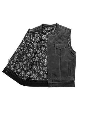 Men’s Biker Vest Hunt Club Leather Diamond Quilted Motorcycle Denim Style Vest - Image 1 of 4